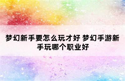 梦幻新手要怎么玩才好 梦幻手游新手玩哪个职业好